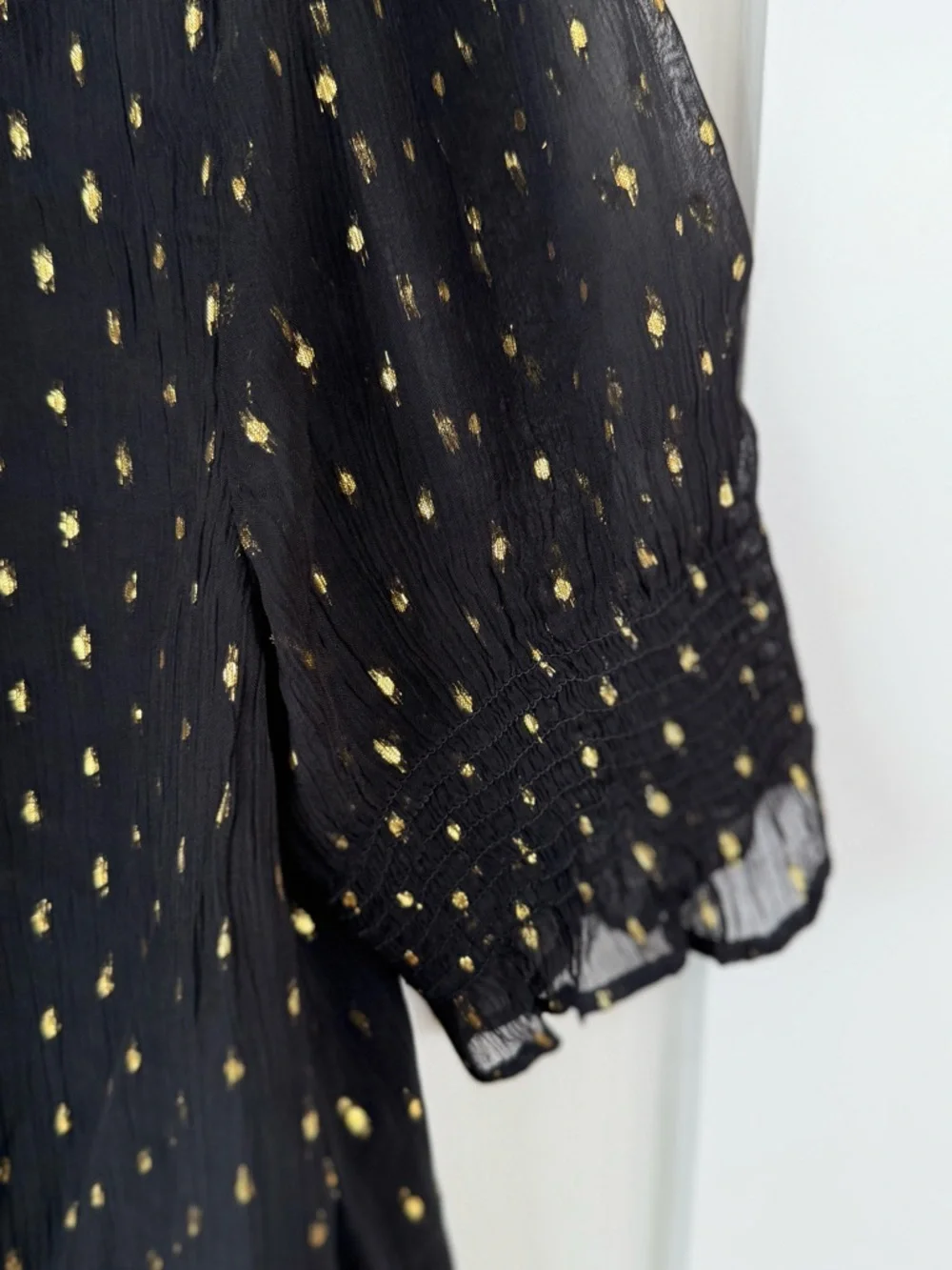J. Crew Black Gold Dot Sheer Sleeve Blouse Size Medium - Picture 6 of 10